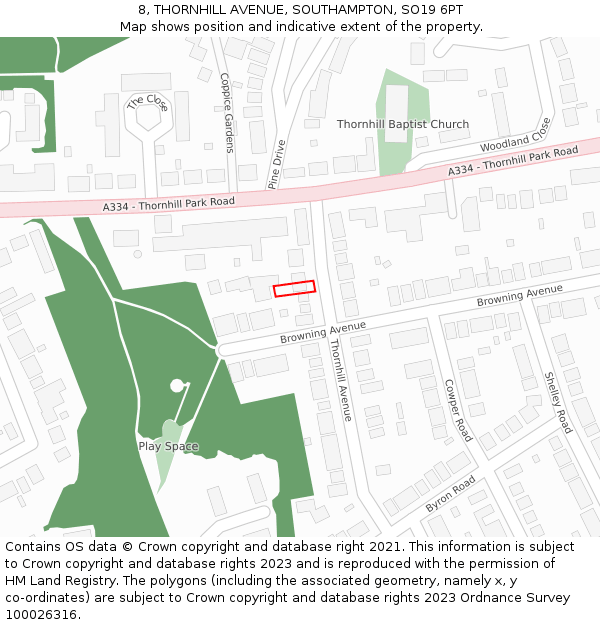 8, THORNHILL AVENUE, SOUTHAMPTON, SO19 6PT: Location map and indicative extent of plot