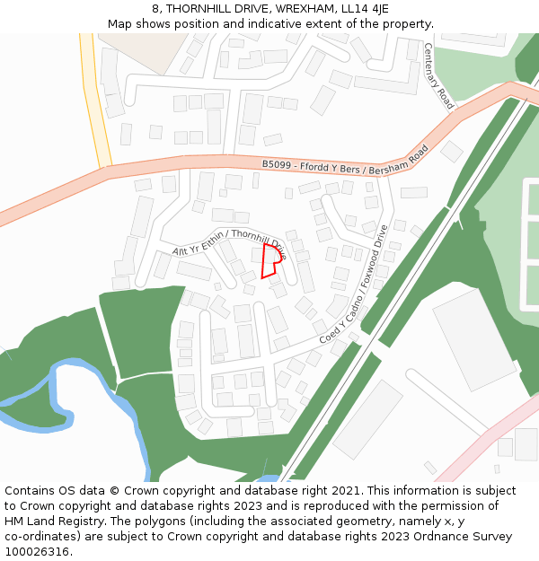 8, THORNHILL DRIVE, WREXHAM, LL14 4JE: Location map and indicative extent of plot