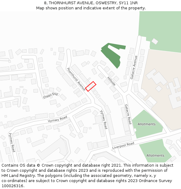 8, THORNHURST AVENUE, OSWESTRY, SY11 1NR: Location map and indicative extent of plot