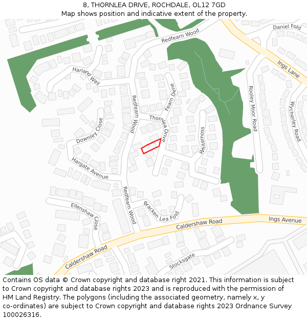 8, THORNLEA DRIVE, ROCHDALE, OL12 7GD: Location map and indicative extent of plot