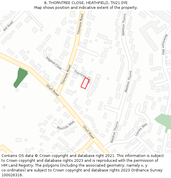 8, THORNTREE CLOSE, HEATHFIELD, TN21 0YE: Location map and indicative extent of plot