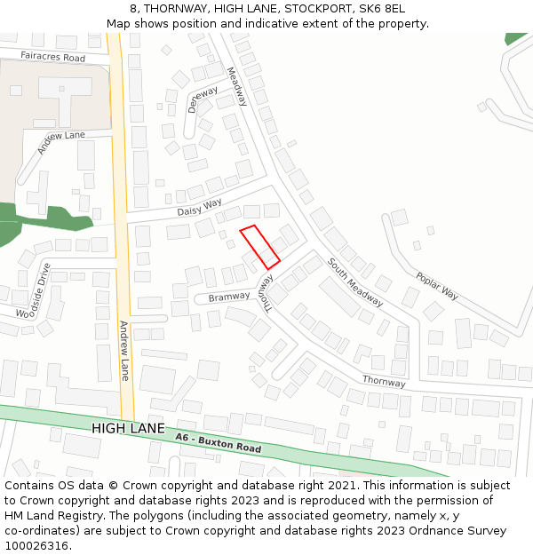 8, THORNWAY, HIGH LANE, STOCKPORT, SK6 8EL: Location map and indicative extent of plot