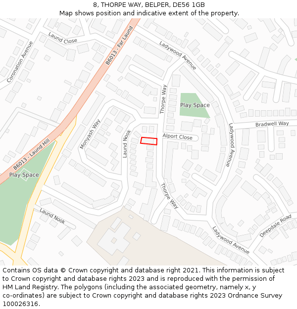 8, THORPE WAY, BELPER, DE56 1GB: Location map and indicative extent of plot