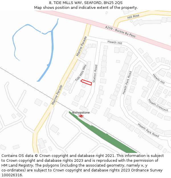 8, TIDE MILLS WAY, SEAFORD, BN25 2QS: Location map and indicative extent of plot