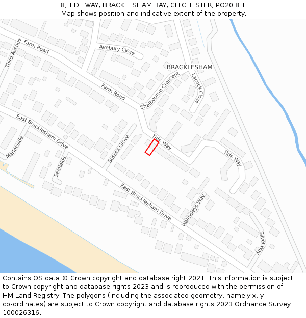 8, TIDE WAY, BRACKLESHAM BAY, CHICHESTER, PO20 8FF: Location map and indicative extent of plot