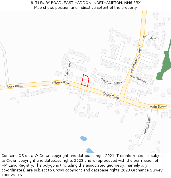 8, TILBURY ROAD, EAST HADDON, NORTHAMPTON, NN6 8BX: Location map and indicative extent of plot