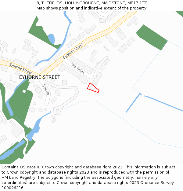 8, TILEFIELDS, HOLLINGBOURNE, MAIDSTONE, ME17 1TZ: Location map and indicative extent of plot