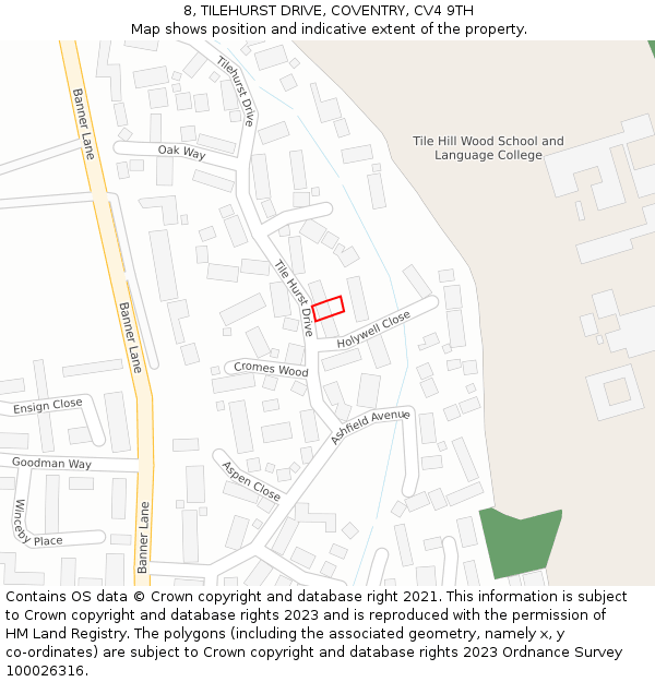 8, TILEHURST DRIVE, COVENTRY, CV4 9TH: Location map and indicative extent of plot