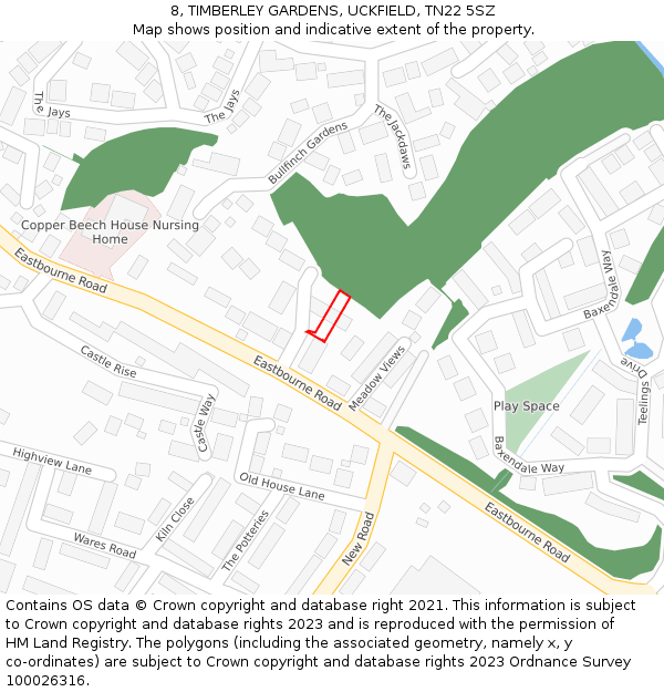 8, TIMBERLEY GARDENS, UCKFIELD, TN22 5SZ: Location map and indicative extent of plot