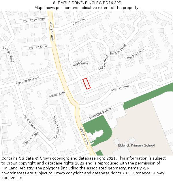 8, TIMBLE DRIVE, BINGLEY, BD16 3PF: Location map and indicative extent of plot