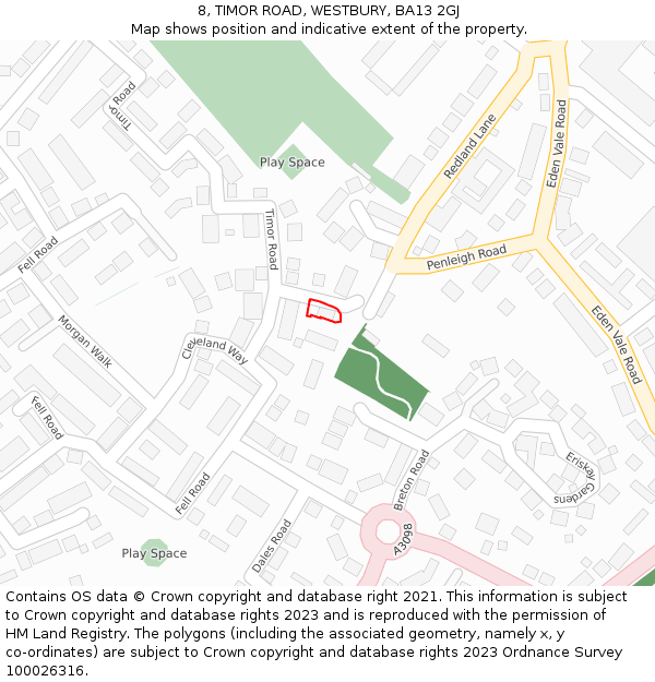 8, TIMOR ROAD, WESTBURY, BA13 2GJ: Location map and indicative extent of plot