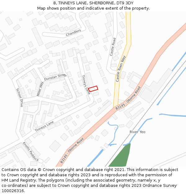 8, TINNEYS LANE, SHERBORNE, DT9 3DY: Location map and indicative extent of plot