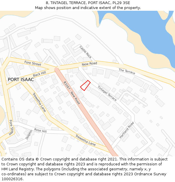 8, TINTAGEL TERRACE, PORT ISAAC, PL29 3SE: Location map and indicative extent of plot