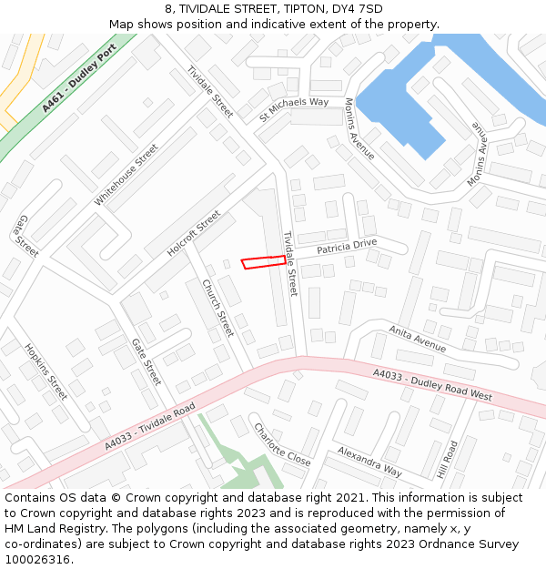 8, TIVIDALE STREET, TIPTON, DY4 7SD: Location map and indicative extent of plot