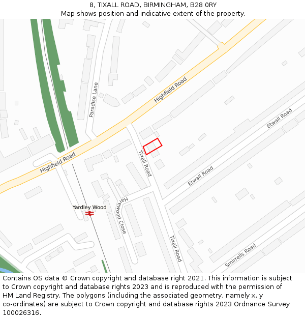 8, TIXALL ROAD, BIRMINGHAM, B28 0RY: Location map and indicative extent of plot