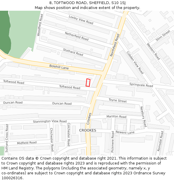8, TOFTWOOD ROAD, SHEFFIELD, S10 1SJ: Location map and indicative extent of plot