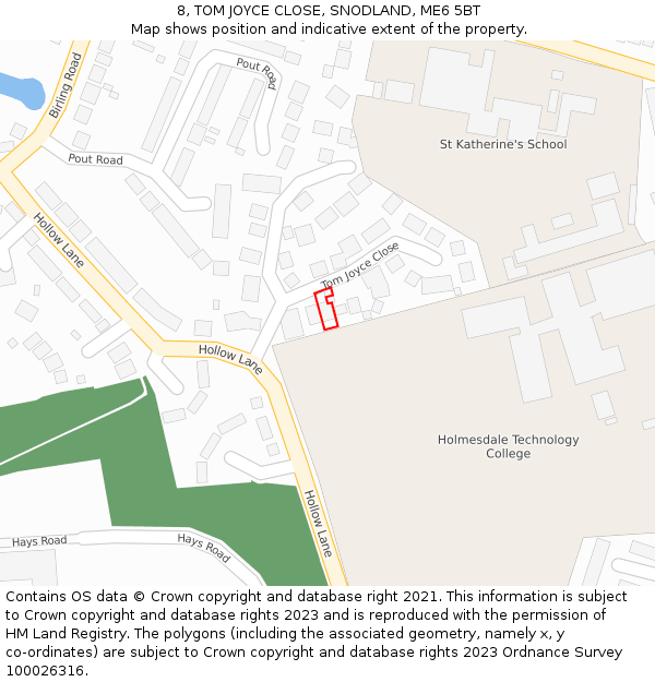 8, TOM JOYCE CLOSE, SNODLAND, ME6 5BT: Location map and indicative extent of plot