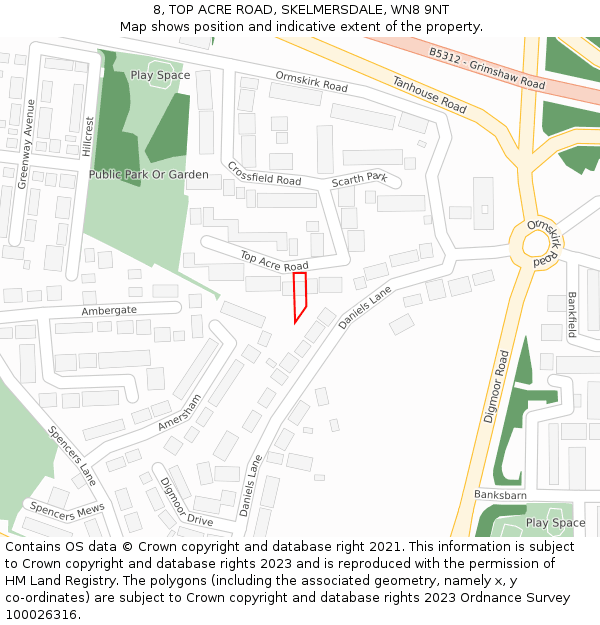 8, TOP ACRE ROAD, SKELMERSDALE, WN8 9NT: Location map and indicative extent of plot