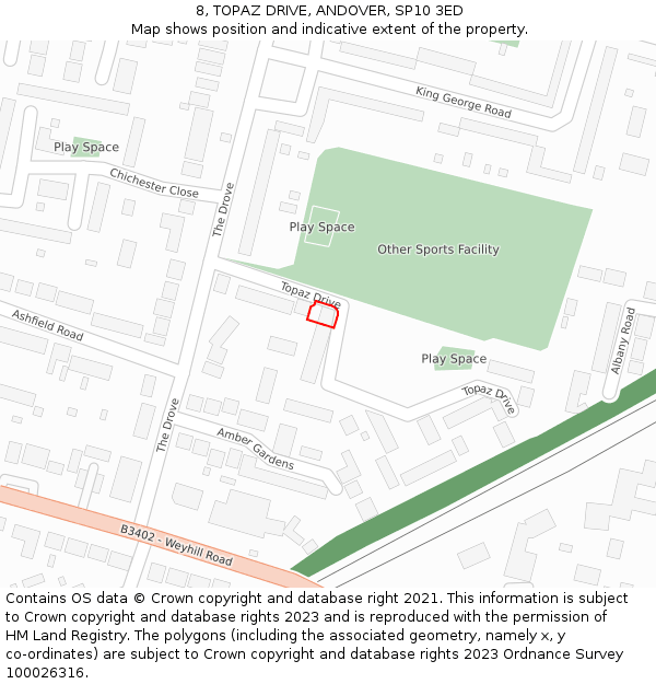 8, TOPAZ DRIVE, ANDOVER, SP10 3ED: Location map and indicative extent of plot