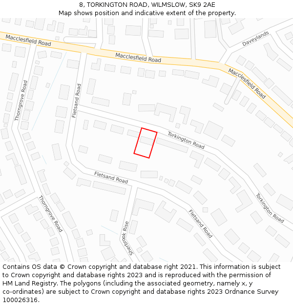 8, TORKINGTON ROAD, WILMSLOW, SK9 2AE: Location map and indicative extent of plot