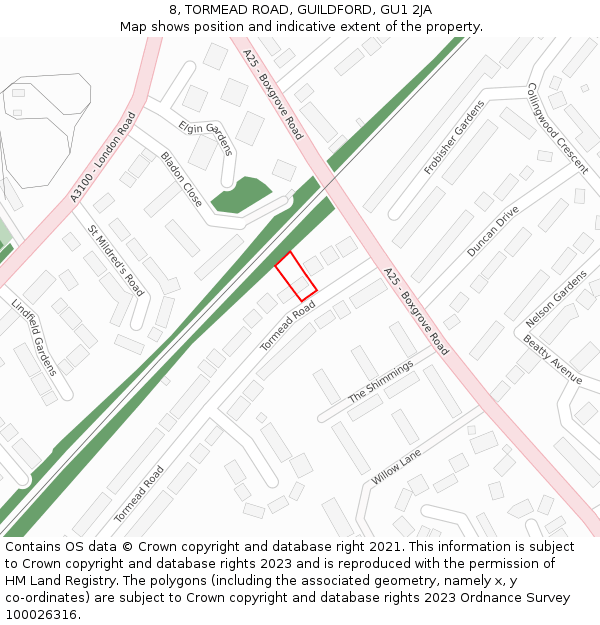 8, TORMEAD ROAD, GUILDFORD, GU1 2JA: Location map and indicative extent of plot