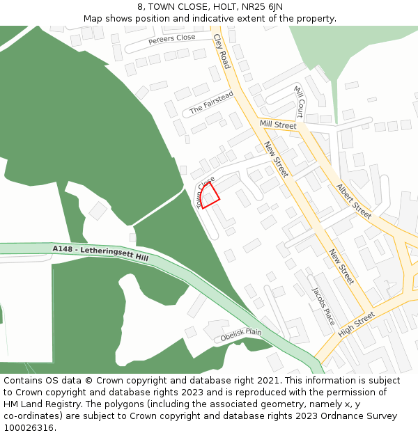 8, TOWN CLOSE, HOLT, NR25 6JN: Location map and indicative extent of plot