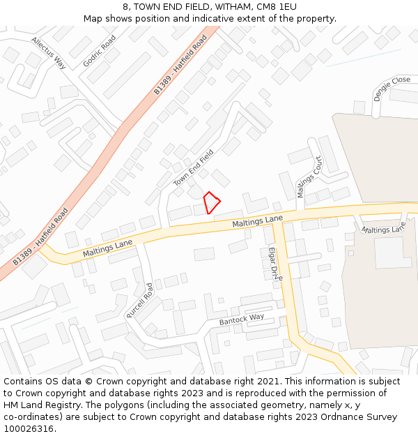 8, TOWN END FIELD, WITHAM, CM8 1EU: Location map and indicative extent of plot