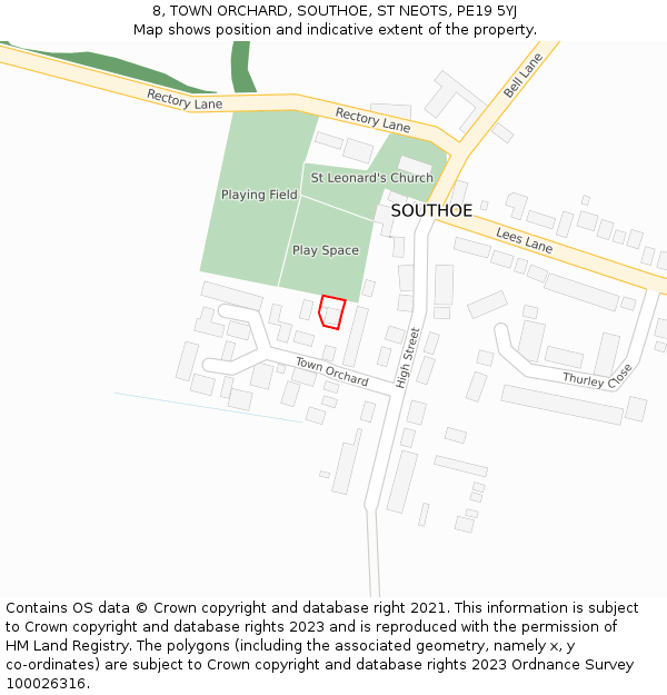 8, TOWN ORCHARD, SOUTHOE, ST NEOTS, PE19 5YJ: Location map and indicative extent of plot