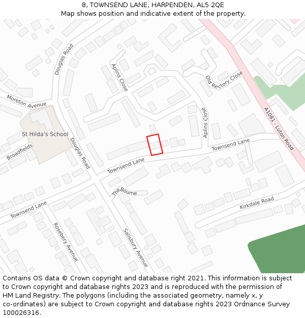 8, TOWNSEND LANE, HARPENDEN, AL5 2QE: Location map and indicative extent of plot