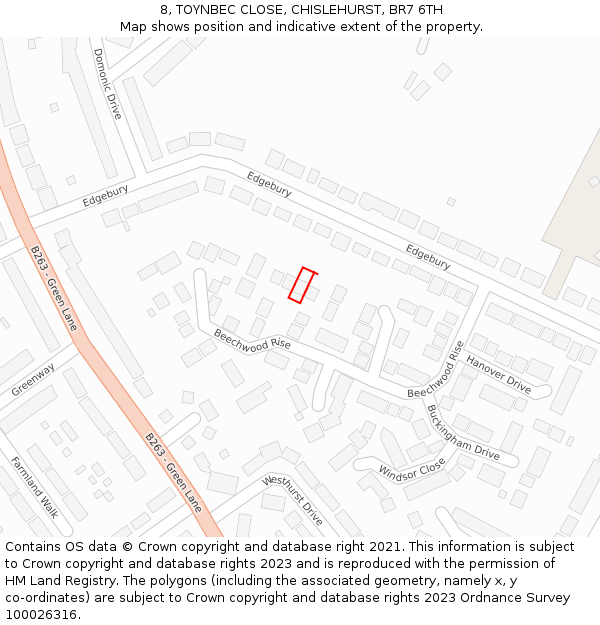 8, TOYNBEC CLOSE, CHISLEHURST, BR7 6TH: Location map and indicative extent of plot