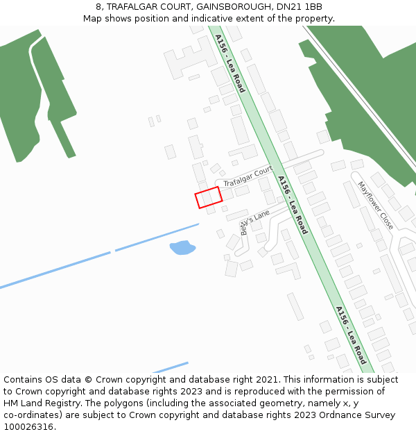 8, TRAFALGAR COURT, GAINSBOROUGH, DN21 1BB: Location map and indicative extent of plot