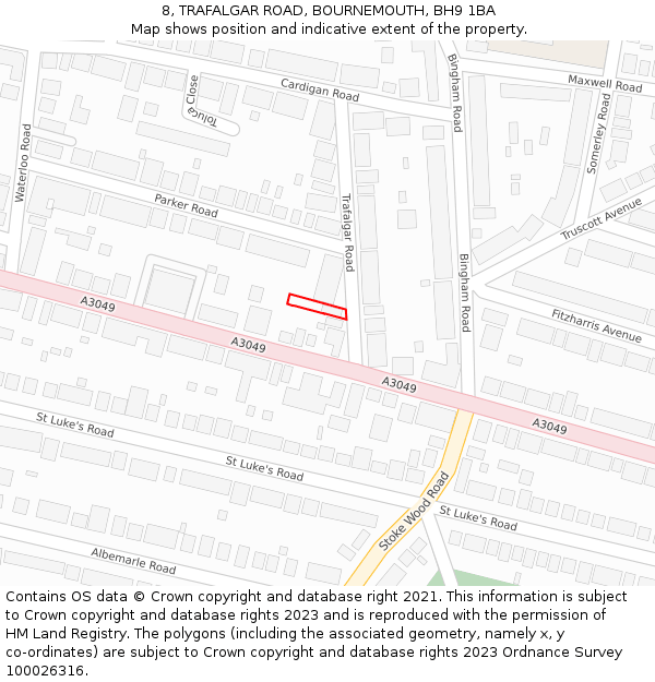 8, TRAFALGAR ROAD, BOURNEMOUTH, BH9 1BA: Location map and indicative extent of plot