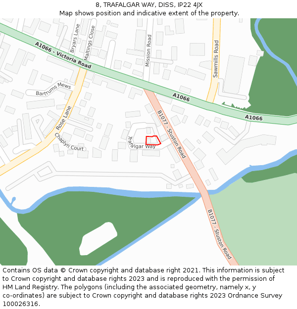 8, TRAFALGAR WAY, DISS, IP22 4JX: Location map and indicative extent of plot