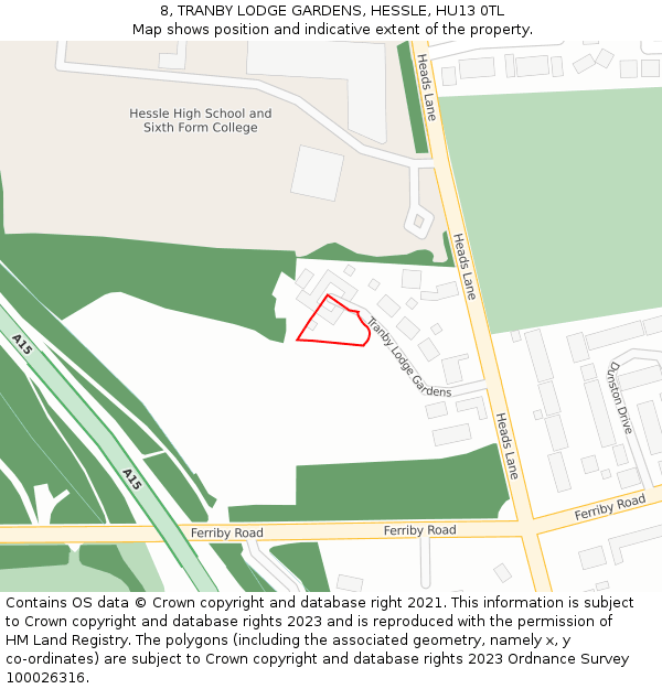 8, TRANBY LODGE GARDENS, HESSLE, HU13 0TL: Location map and indicative extent of plot