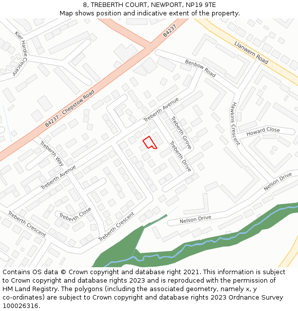 8, TREBERTH COURT, NEWPORT, NP19 9TE: Location map and indicative extent of plot