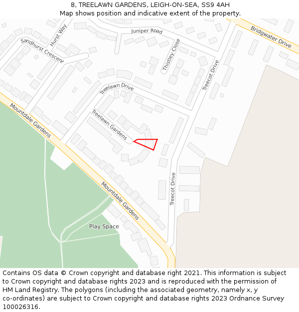 8, TREELAWN GARDENS, LEIGH-ON-SEA, SS9 4AH: Location map and indicative extent of plot