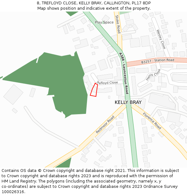 8, TREFLOYD CLOSE, KELLY BRAY, CALLINGTON, PL17 8DP: Location map and indicative extent of plot