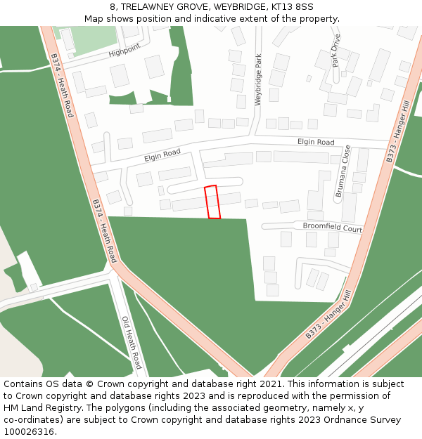 8, TRELAWNEY GROVE, WEYBRIDGE, KT13 8SS: Location map and indicative extent of plot