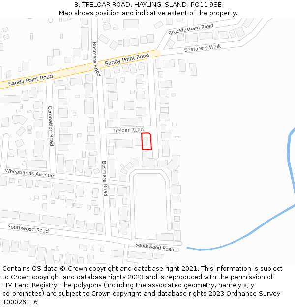 8, TRELOAR ROAD, HAYLING ISLAND, PO11 9SE: Location map and indicative extent of plot