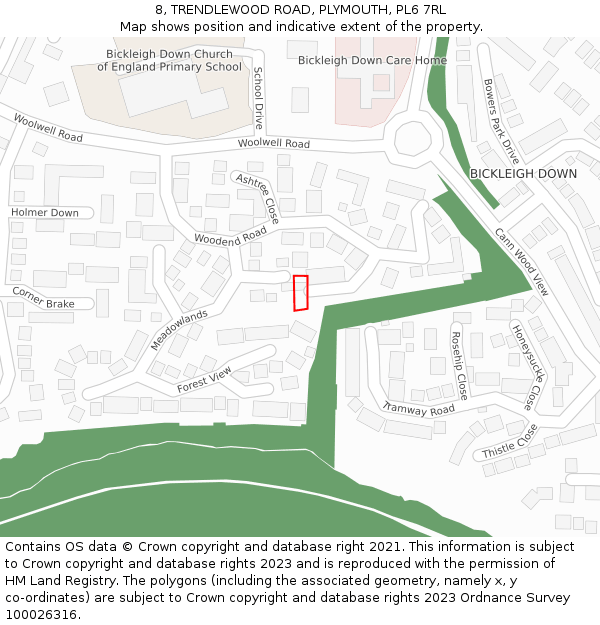 8, TRENDLEWOOD ROAD, PLYMOUTH, PL6 7RL: Location map and indicative extent of plot