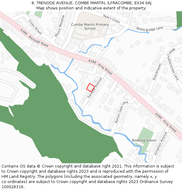 8, TRENODE AVENUE, COMBE MARTIN, ILFRACOMBE, EX34 0AJ: Location map and indicative extent of plot