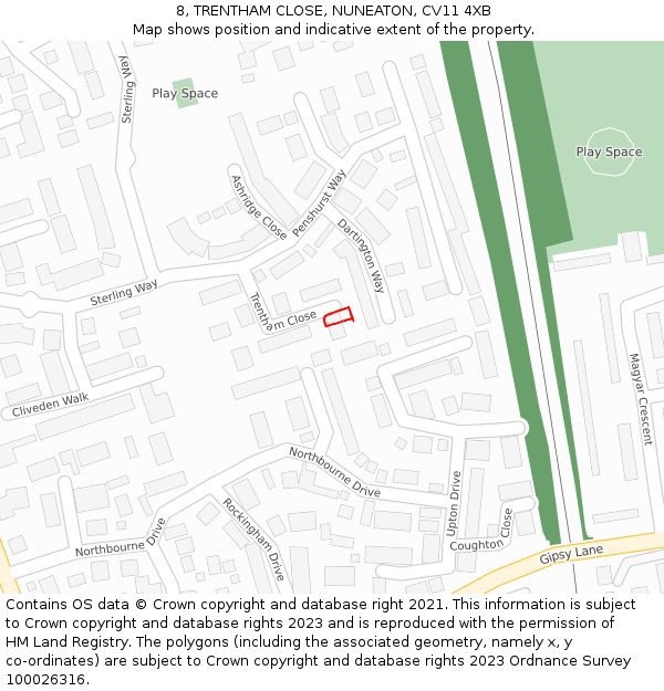 8, TRENTHAM CLOSE, NUNEATON, CV11 4XB: Location map and indicative extent of plot