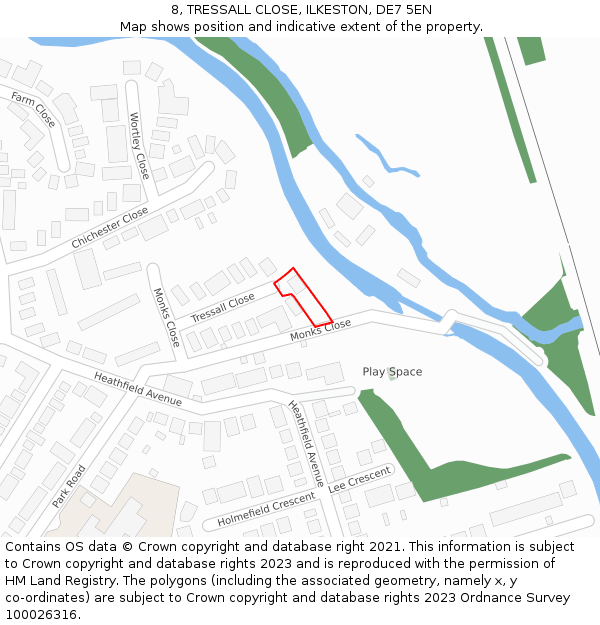 8, TRESSALL CLOSE, ILKESTON, DE7 5EN: Location map and indicative extent of plot