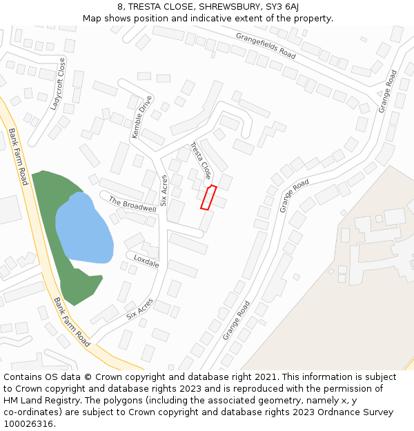 8, TRESTA CLOSE, SHREWSBURY, SY3 6AJ: Location map and indicative extent of plot