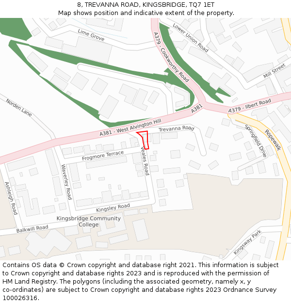 8, TREVANNA ROAD, KINGSBRIDGE, TQ7 1ET: Location map and indicative extent of plot