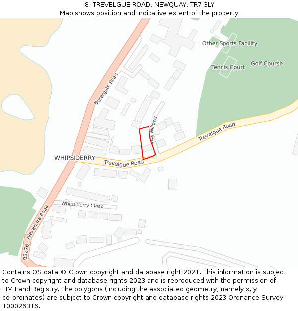 8, TREVELGUE ROAD, NEWQUAY, TR7 3LY: Location map and indicative extent of plot