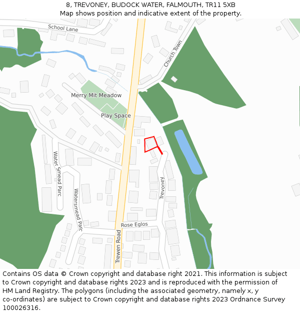 8, TREVONEY, BUDOCK WATER, FALMOUTH, TR11 5XB: Location map and indicative extent of plot