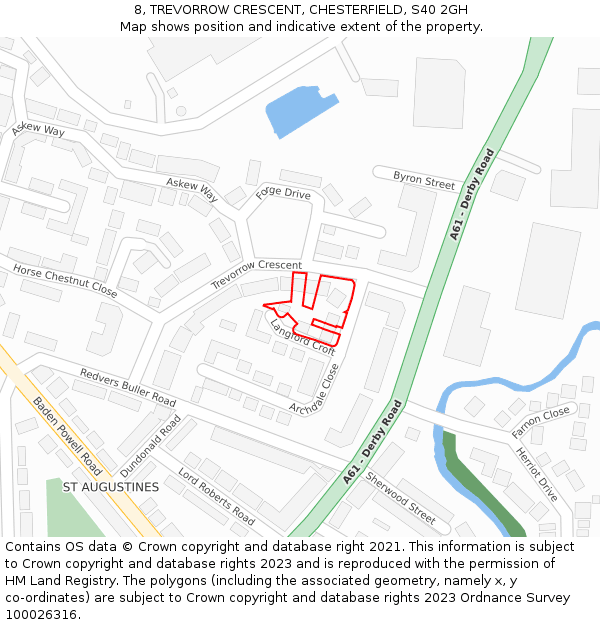 8, TREVORROW CRESCENT, CHESTERFIELD, S40 2GH: Location map and indicative extent of plot