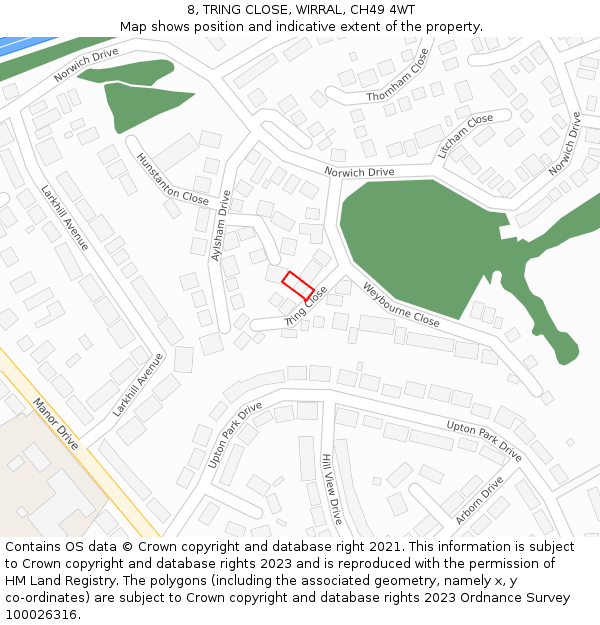 8, TRING CLOSE, WIRRAL, CH49 4WT: Location map and indicative extent of plot