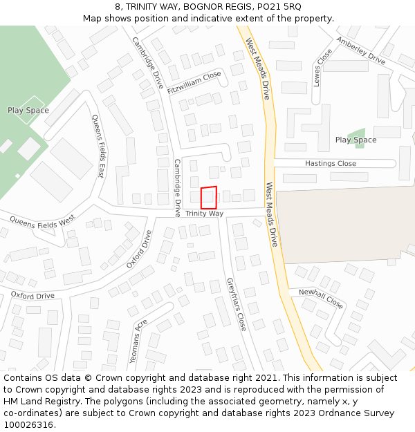 8, TRINITY WAY, BOGNOR REGIS, PO21 5RQ: Location map and indicative extent of plot